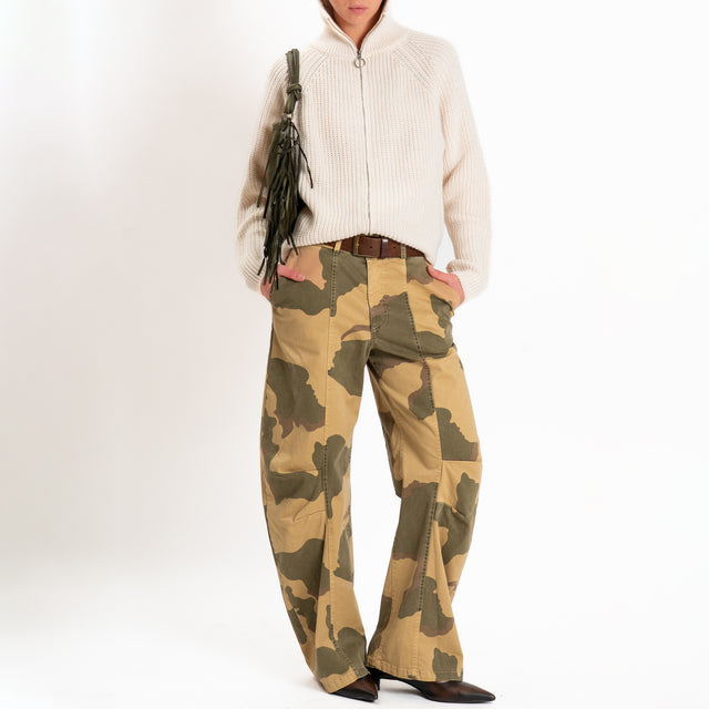 Haveone-Maglia misto lana con zip - panna