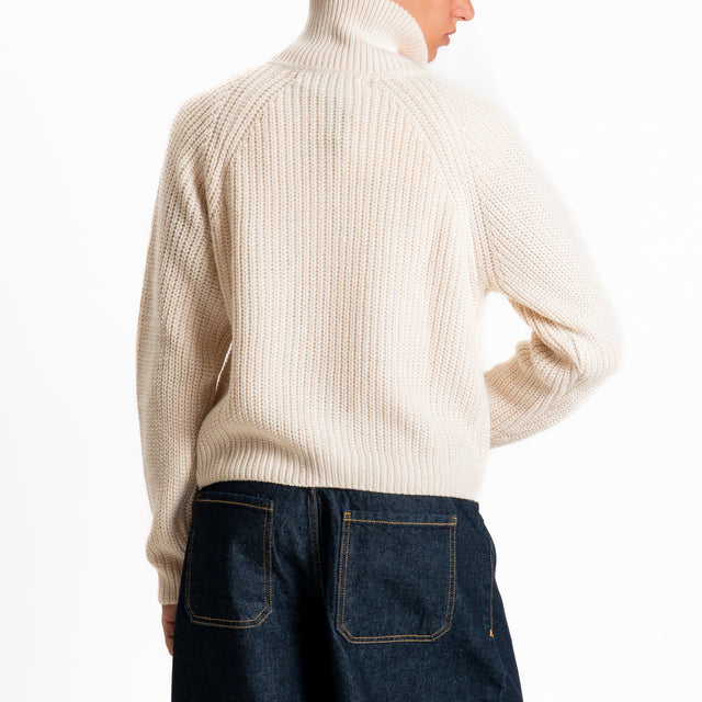 Haveone-Maglia misto lana con zip - panna