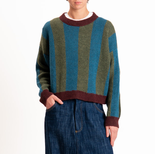 Haveone-Maglia a righe misto lana - bordeaux/verde/ottanio