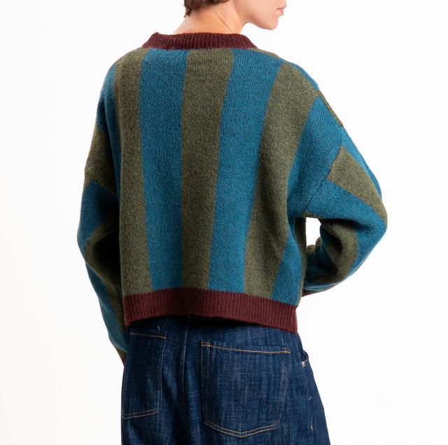Haveone-Maglia a righe misto lana - bordeaux/verde/ottanio