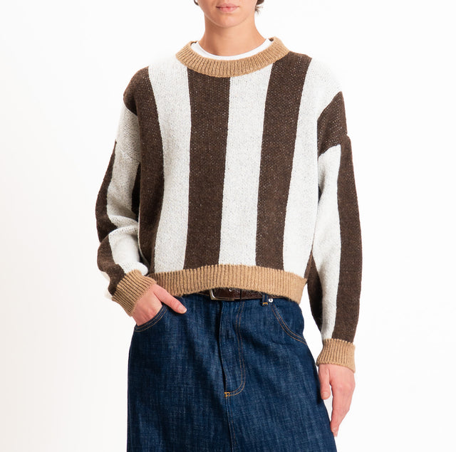 Haveone-Maglia a righe misto lana - cammello/panna/cioccolato