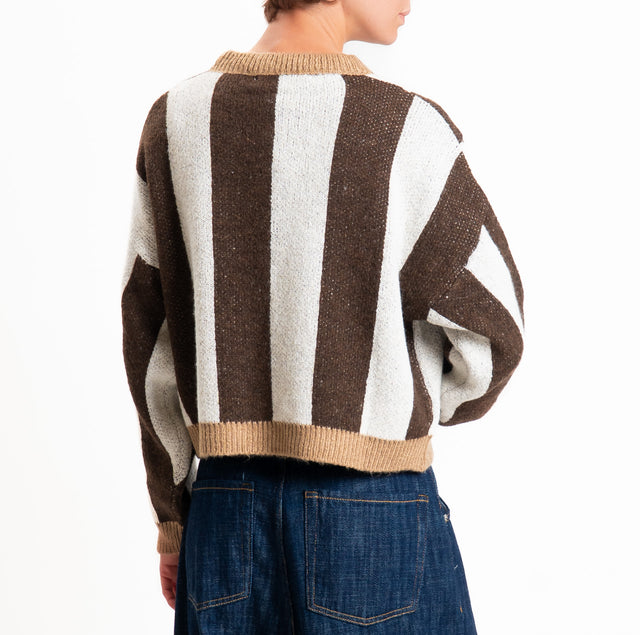 Haveone-Maglia a righe misto lana - cammello/panna/cioccolato