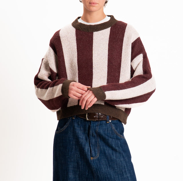 Haveone-Maglia a righe misto lana - cioccolato/rosa/bordeaux
