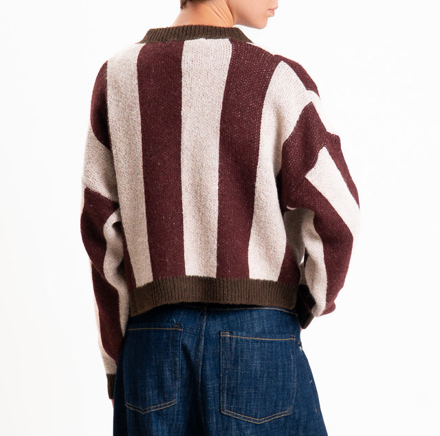 Haveone-Maglia a righe misto lana - cioccolato/rosa/bordeaux
