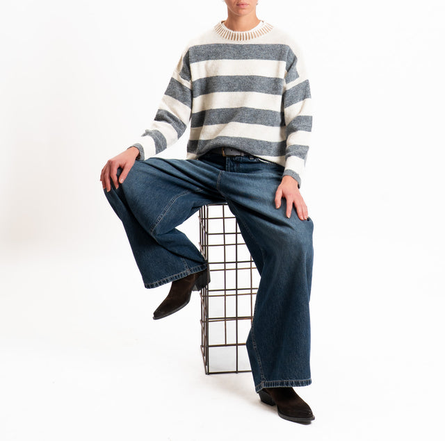 Haveone-Maglia scatola righe misto lana - grigio/panna/cammello