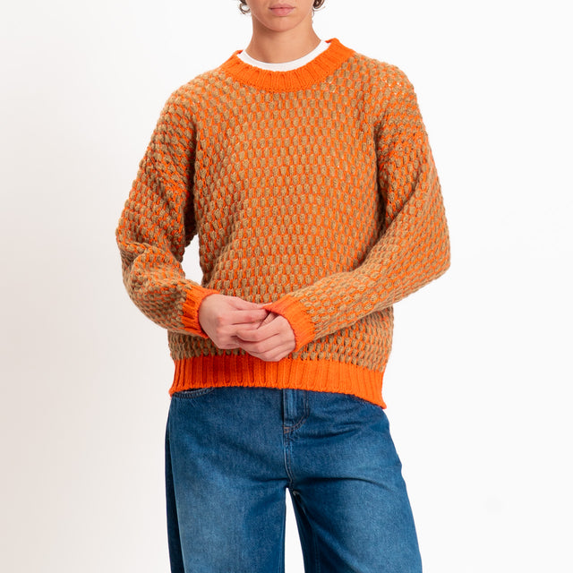 Haveone-Maglia bicolore nido d'ape - arancione/cammello