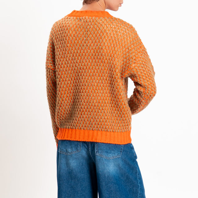 Haveone-Maglia bicolore nido d'ape - arancione/cammello