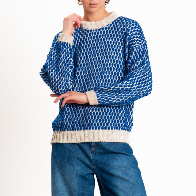 Haveone-Maglia bicolore nido d'ape - ecru/blu
