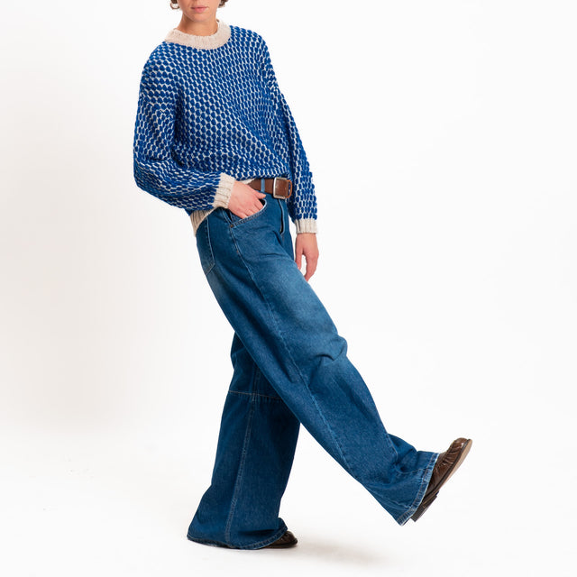 Haveone-Maglia bicolore nido d'ape - ecru/blu