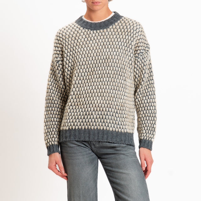 Haveone-Maglia bicolore nido d'ape - grigio scuro/ecru