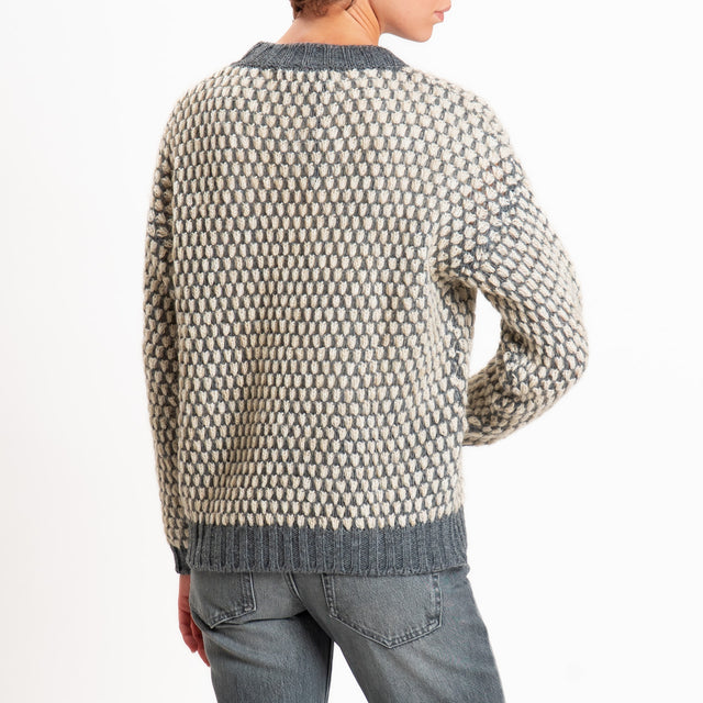 Haveone-Maglia bicolore nido d'ape - grigio scuro/ecru