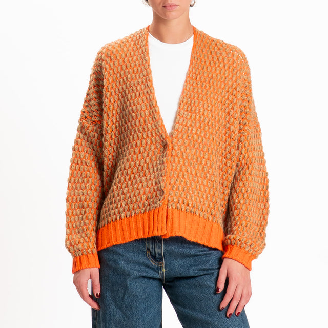 Haveone-Cardigan nido d'ape misto lana scollo v - arancio/cammello