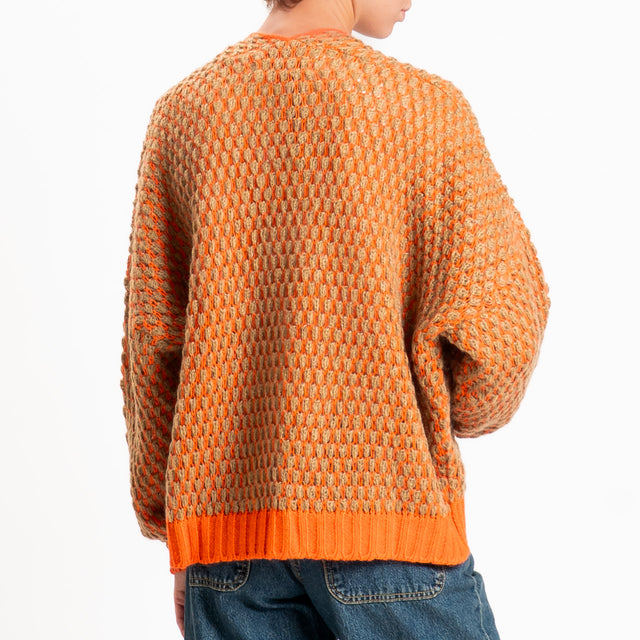Haveone-Cardigan nido d'ape misto lana scollo v - arancio/cammello