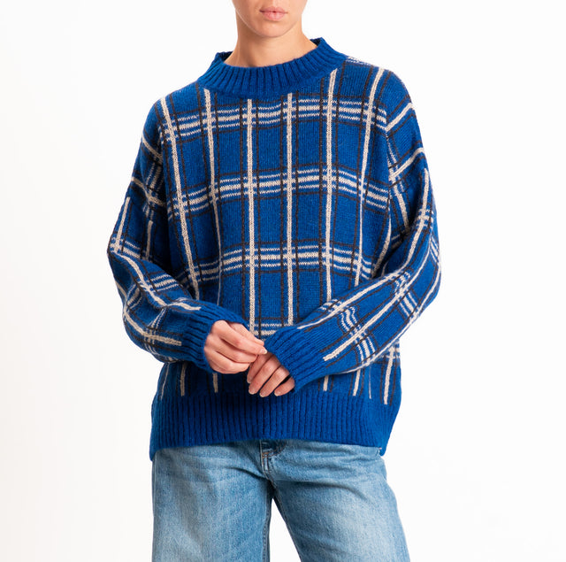 Haveone-Maglia mohair fantasia check - bluette/moro/sand