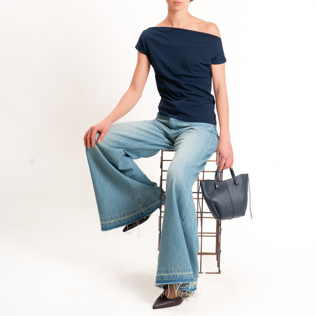 Haveone-T-shirt collo shiffer cotone elasticizzato - blu