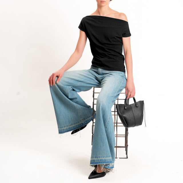 Haveone-T-shirt collo shiffer cotone elasticizzato - nero