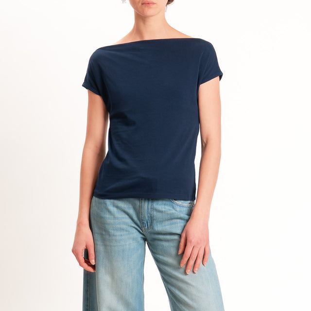 Haveone-T-shirt collo shiffer cotone elasticizzato - blu