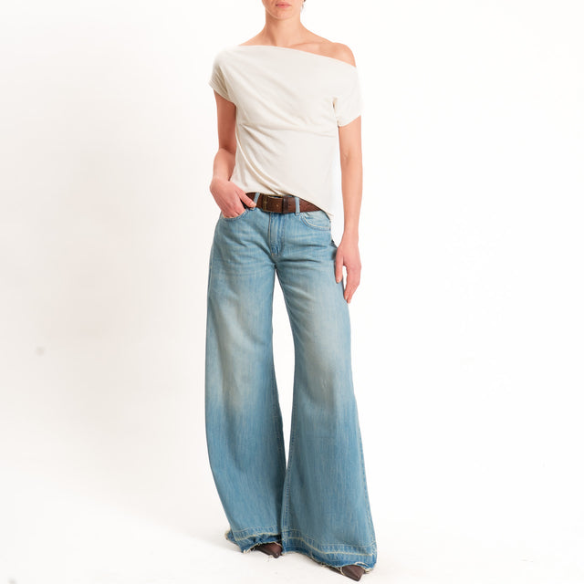 Haveone-T-shirt collo shiffer cotone elasticizzato - burro