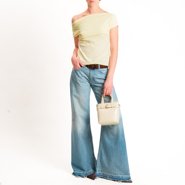 Haveone-T-shirt collo shiffer cotone elasticizzato - giallo