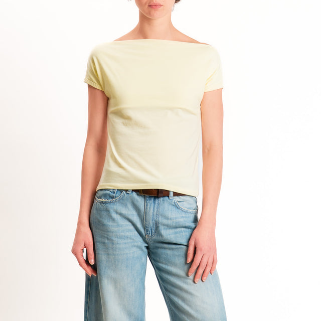 Haveone-T-shirt collo shiffer cotone elasticizzato - giallo
