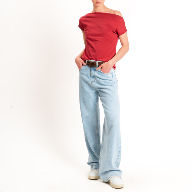 Haveone-T-shirt collo shiffer cotone elasticizzato - india