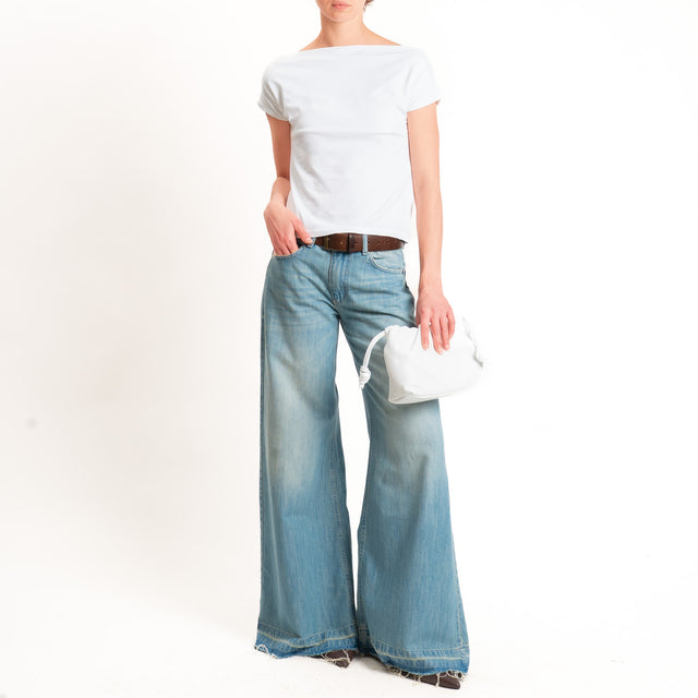 Haveone-T-shirt collo shiffer cotone elasticizzato - bianco