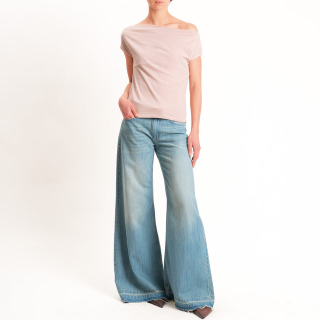 Haveone-T-shirt collo shiffer cotone elasticizzato - cipria