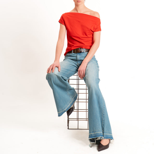 Haveone-T-shirt collo shiffer cotone elasticizzato - rosso