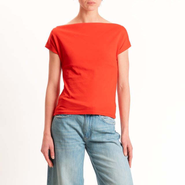 Haveone-T-shirt collo shiffer cotone elasticizzato - rosso