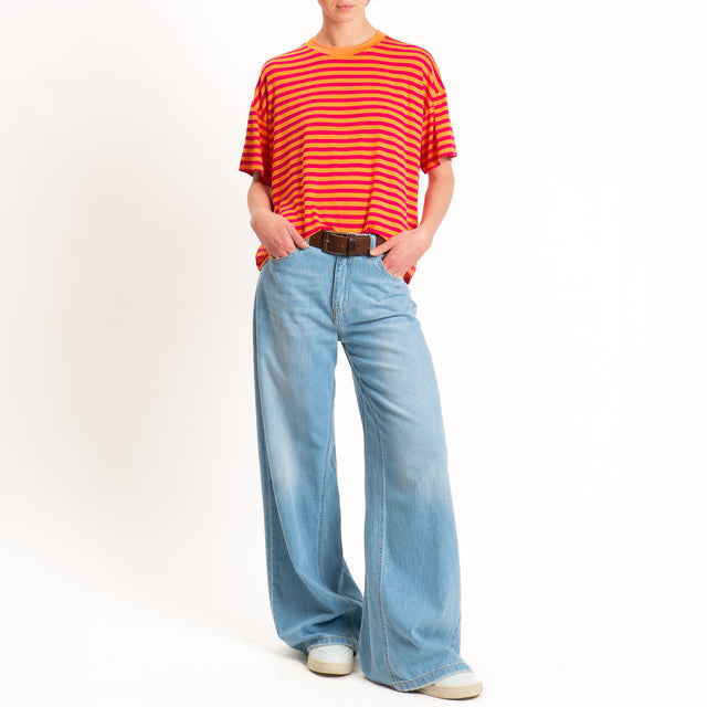 Haveone-T-shirt mezza manica a righe - arancio/fucsia/arancio