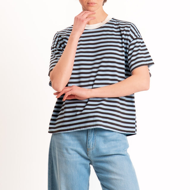 Haveone-T-shirt mezza manica a righe - burro/moro/celeste