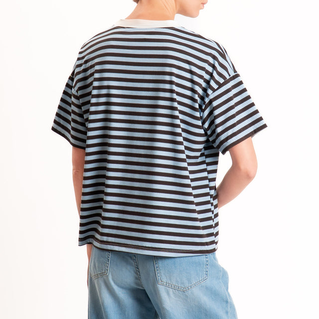 Haveone-T-shirt mezza manica a righe - burro/moro/celeste