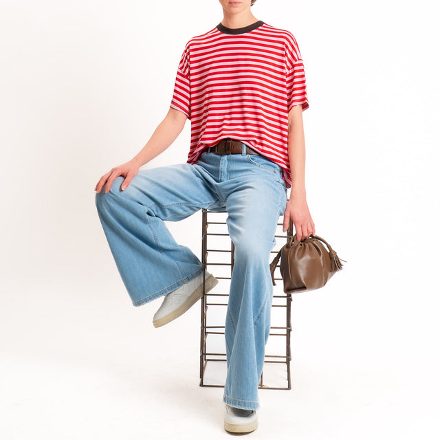 Haveone-T-shirt mezza manica a righe - moro/rosso/rosa