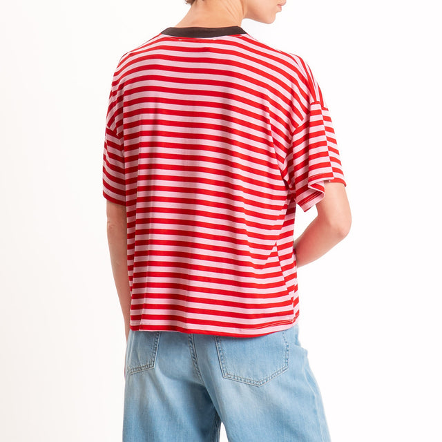 Haveone-T-shirt mezza manica a righe - moro/rosso/rosa