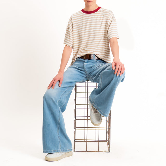 Haveone-T-shirt mezza manica a righe - india/beige/panna