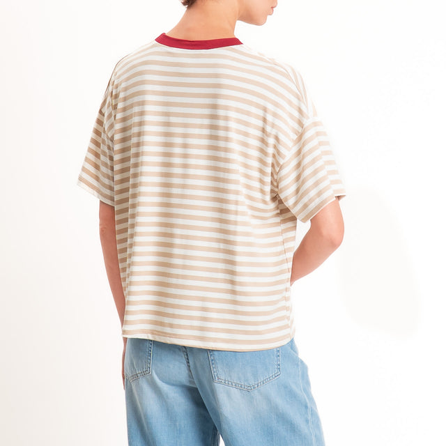 Haveone-T-shirt mezza manica a righe - india/beige/panna