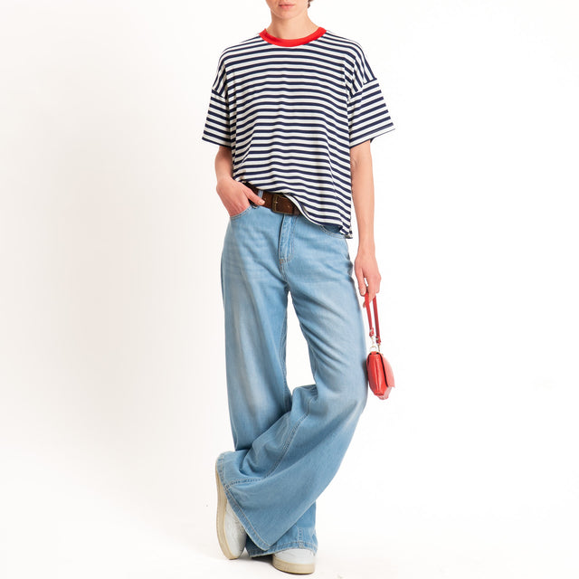 Haveone-T-shirt mezza manica a righe - rosso/panna/blu