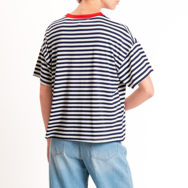 Haveone-T-shirt mezza manica a righe - rosso/panna/blu