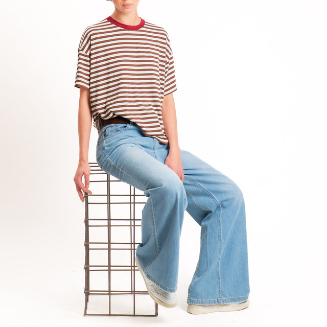 Haveone-T-shirt mezza manica a righe - india/panna/tabacco