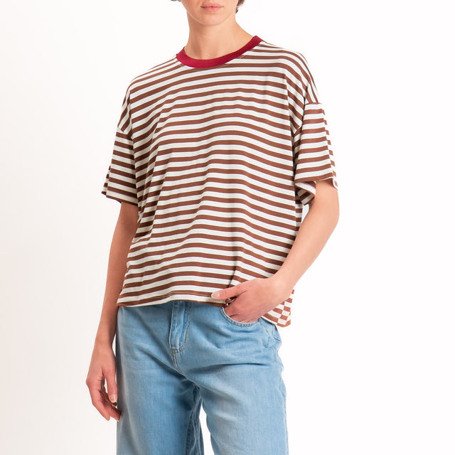 Haveone-T-shirt mezza manica a righe - india/panna/tabacco