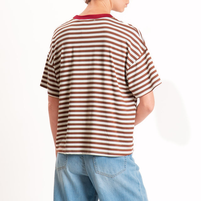 Haveone-T-shirt mezza manica a righe - india/panna/tabacco