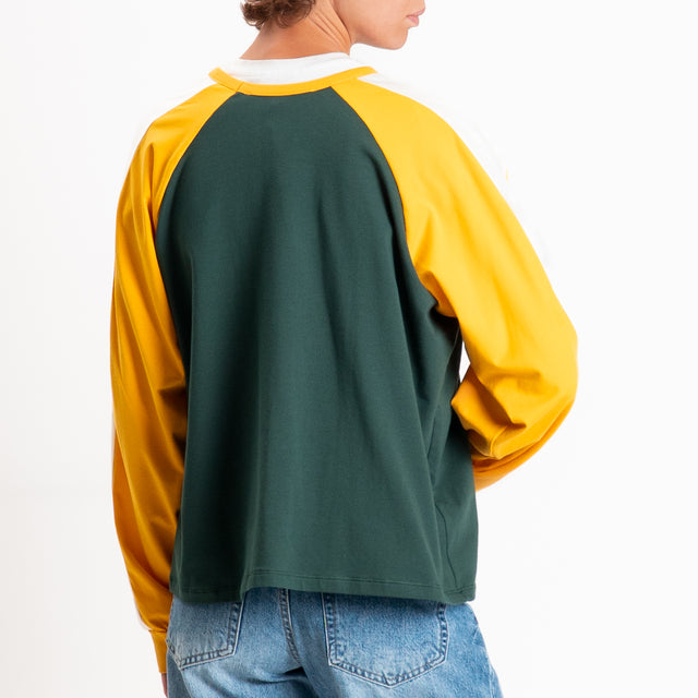 Haveone-Felpa light "LIVIN IN THE 70'S" - verde/giallo/panna
