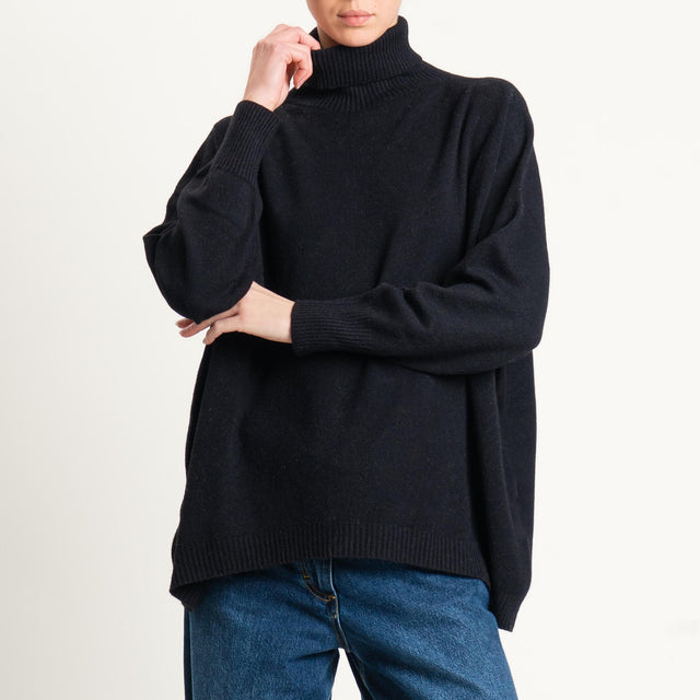Haveone-Maglia collo alto a scatola oversize - nero