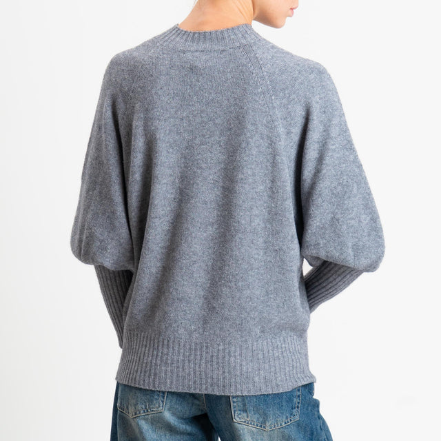 Haveone-Maglia collo montato bordi a coste manica palloncino - grigio