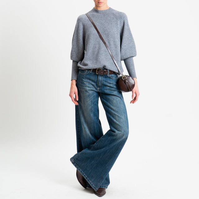 Haveone-Maglia collo montato bordi a coste - grigio