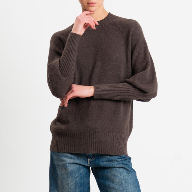 Haveone-Maglia collo montato bordi a coste - cacao