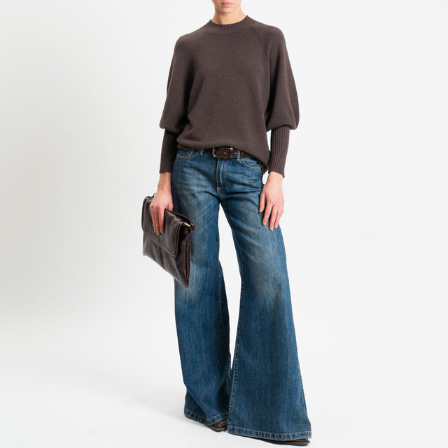 Haveone-Maglia collo montato bordi a coste - cacao