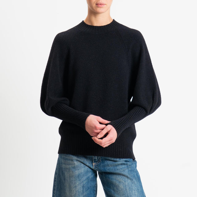 Haveone-Maglia collo montato bordi a coste - nero