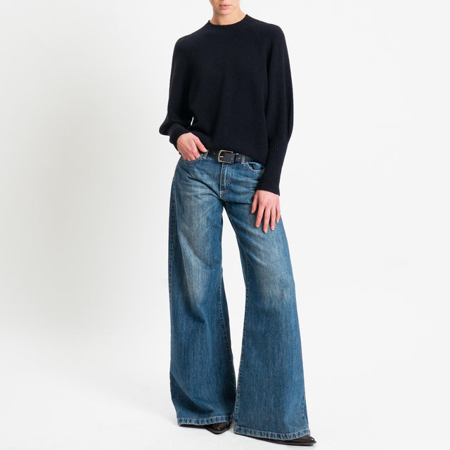 Haveone-Maglia collo montato bordi a coste - nero