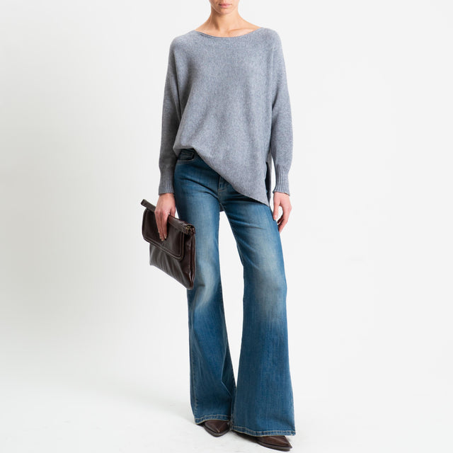 Suéter Haveone con borde acanalado y aberturas laterales - Gris